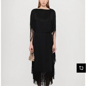 Maison Margiela Black Fringe Wrap Midi Dress